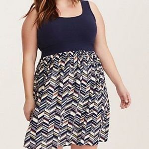 Blue Chevron Style Summer Dress